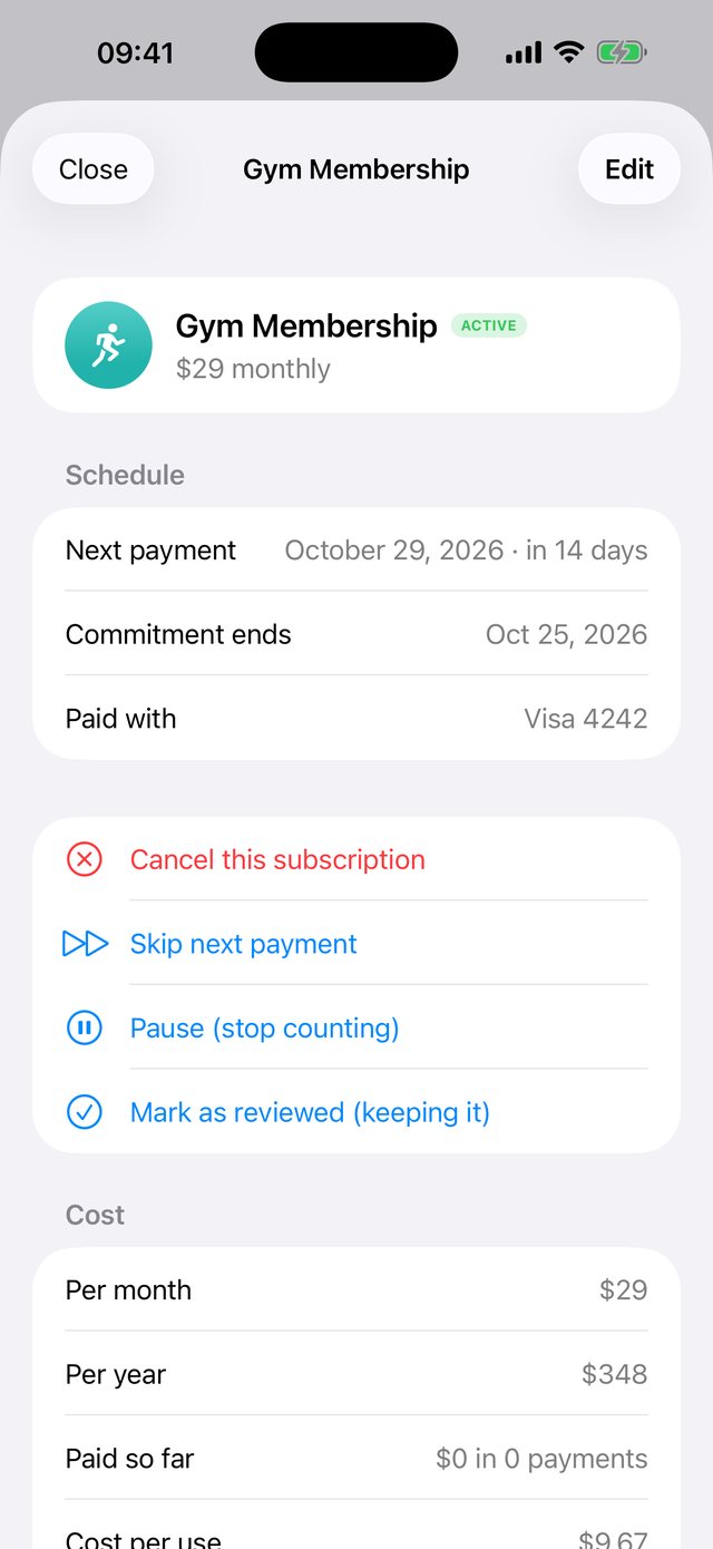 Subscription details